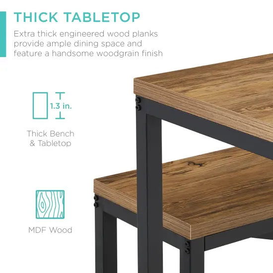 Best Choice Products 45.5in 3-Piece Bench Style Dining Furniture Set, 4-Person Dinette w/ 2 Benches, Table Light Brown/Black {4}