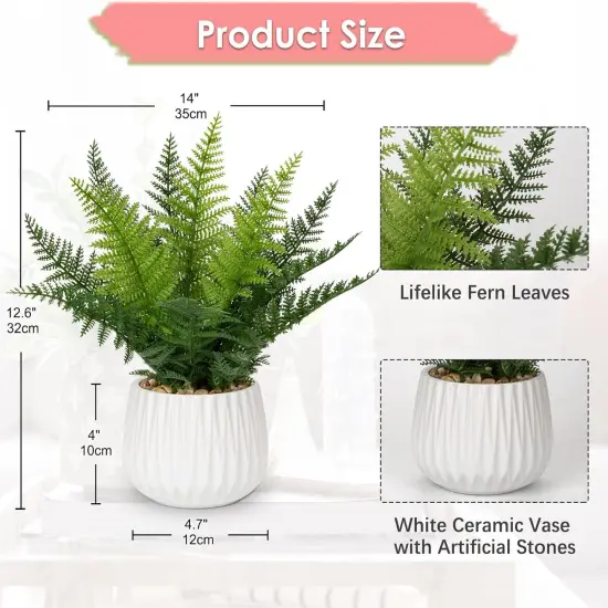 Faux Plant Indoor in Ceramic Pot 13" Artificial Potted Fern Fake House Plants for Desk Office Bathroom Garden Decoration {2}