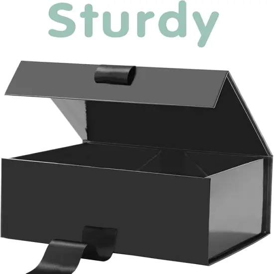 6 Black Gift Boxes with Lids, Gift Boxes with Ribbon 9x6.5x3.8 Inches, Groomsmen Proposal Boxes, Magnetic Gift Boxes for Presents (Glossy Black, Pack of 6) {4}