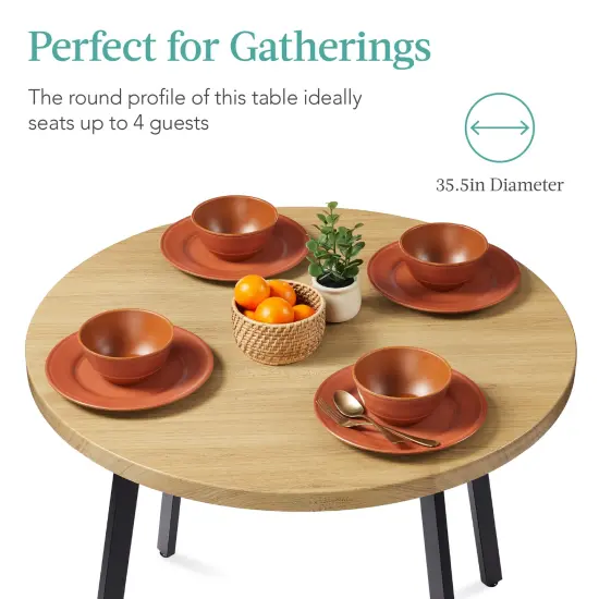 Best Choice Products 35.5in Mid-Century Modern Round Dining Table w/ Steel Legs, Adjustable Feet Natural {2}
