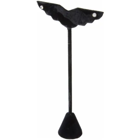 Plymor Black Velvet Wing Shaped, Three Pair Earring Display Stand, 3" W x 1.25" D x 6.75" H {3}