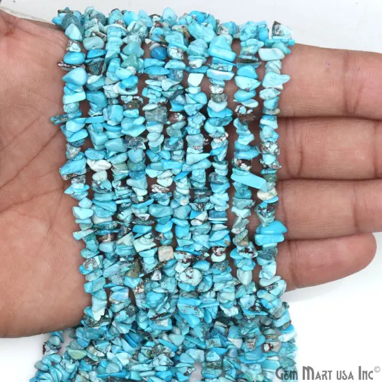 Turquoise Chip Beads, 34 Inch, Natural Chip Strands, Drilled Strung Nugget Beads, 3-7mm, Polished, GemMartUSA (CHTR-70001) {4}