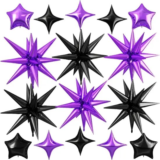 16Pcs Star Foil Balloons(Black Purple) {1}