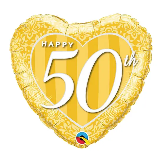 Happy 50th Damask Heart 18 Inch Foil Mylar Balloon {2}