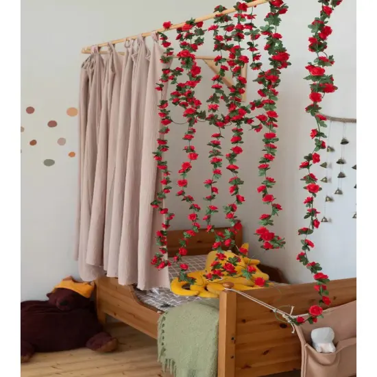 Artificial Rose Rattan Garland Fake Rose Vine Hanging Rose Ivy Red Flowers Home Hotel Office Wedding Party Garden Craft Art Decoration {5}