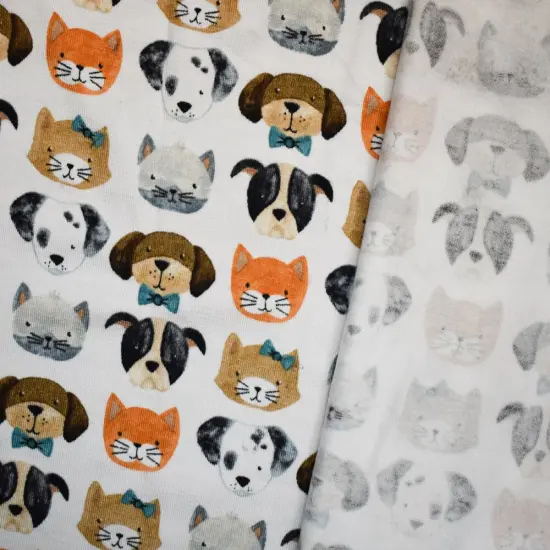 Brown-Multi Rayon Modal Dogs and Cats Printed Stretch Spandex Jersey Knit Fabric By the Yard {2}