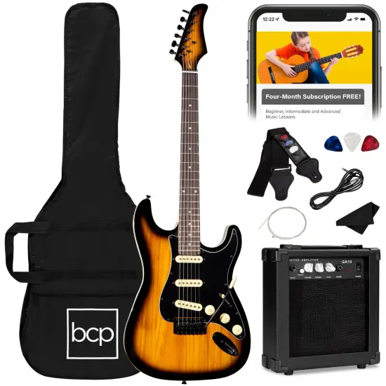 Best Choice Products 39in Full Size Beginner Electric Guitar Kit with Case, Strap, Amp, Whammy Bar Sunburst {1}