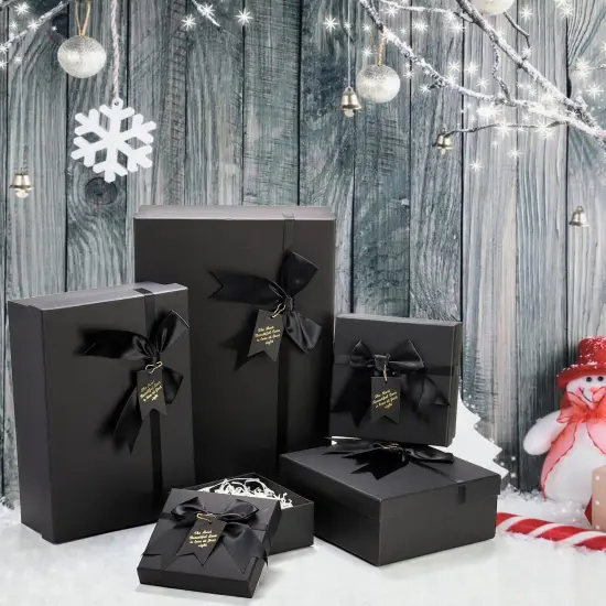 5 Pack Black Nested Gift Boxes with Lid for Presents, 5 Sizes Luxury Packaging Box with Ribbon Bows and Label Gift Wrap {4}