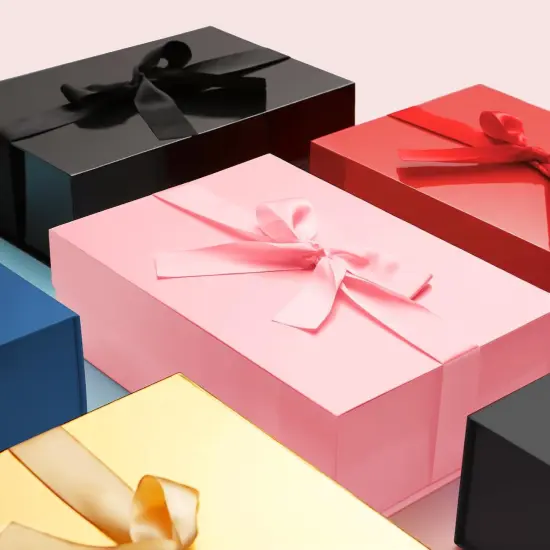 Large Black Gift Box with Ribbon and Lid, 11.5x8.1x3.8 Inches, Groomsman Proposal Boxes, Magnetic Gift Box for Presents (Glossy Black) {5}