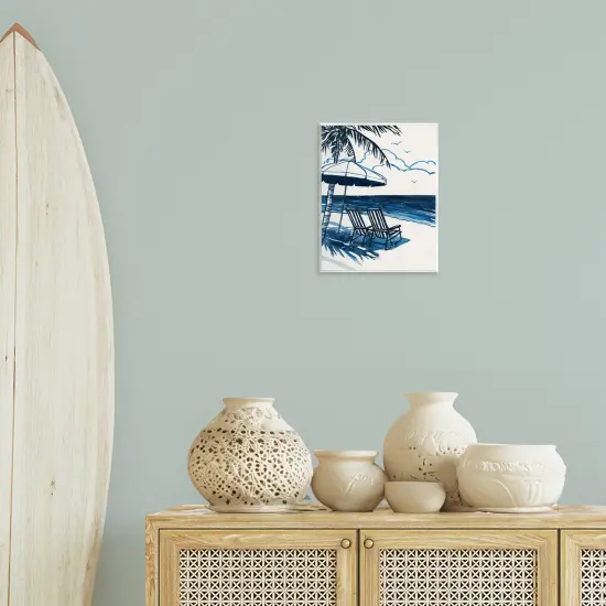 Stupell Industries Blue Toned Tropical Beach Scene Wall Plaque Design by Carol Robinson {2}