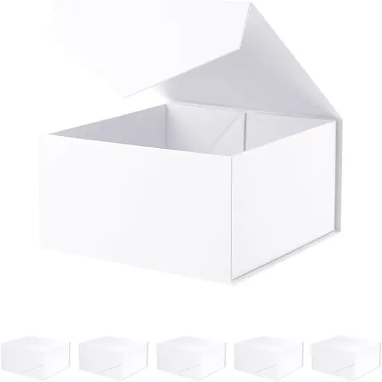 6 Gift Boxes 7.5x7.5x3 Inches, Gift Boxes with Lids, White Gift Boxes, Bridesmaid Proposal Boxes, Collapsible Gift Boxes with Magnetic Lids (Matte White) {1}