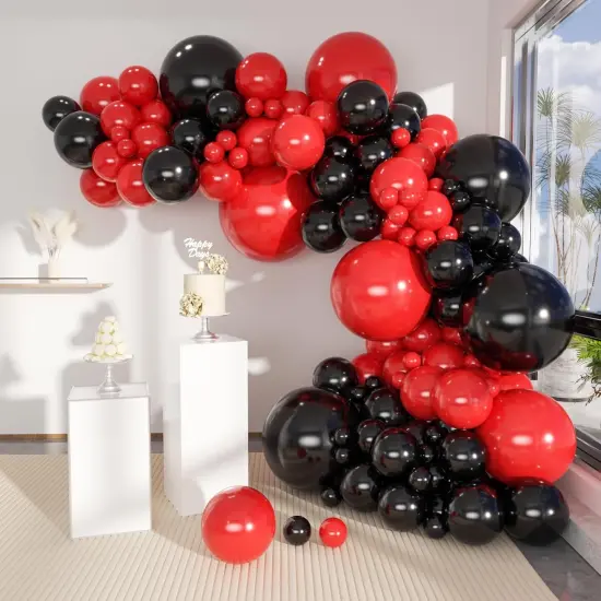 Red Black Balloon Garland 127 Pcs 18In 12In 10In 5In Latex Balloons Arch Kit {1}