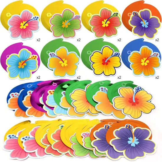 30 Pcs Hawaiian Tropical Luau Birthday Party Hanging Swirls Hibiscus Swirls Flower Foil Swirl Decorations Ceiling Decorations for Tiki Cocktail Beach Summer Party Decoration Supplies {2}