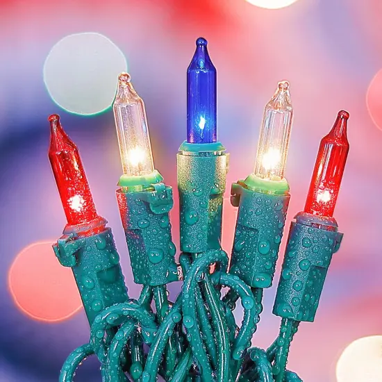 50 Count Red White and Blue Mini String Lights with Green Wire,Connectable 13ft 120V Waterproof 4th of July Patriotic Incandescent Lights, Independence Day Lights for Outdoor Indoor Decor {5}