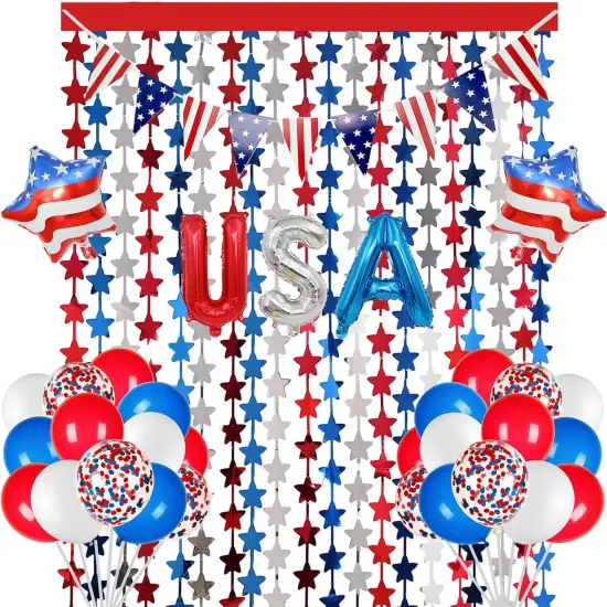 Red White and Blue Balloons Party Decorations with Patriotic Theme Foil Fringe Curtain for Graduation Party Supplies Nautical Veterans Memorial Day 4th of July Balloon Arch Decorations {1}