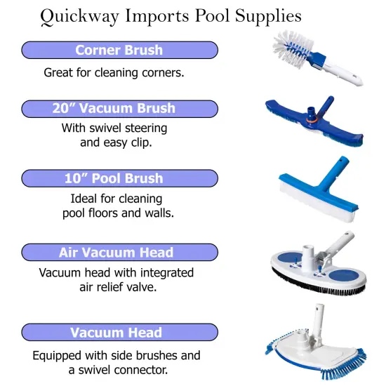 Quickway Imports Round Pool Corner and Step Brush Head Fine Bristle Scrub for In-Ground & Above-Ground Swimming Pools Spas Hot Tubs & Tight Spaces Fits Standard Poles with Easy Clip Handle Attachment {6}