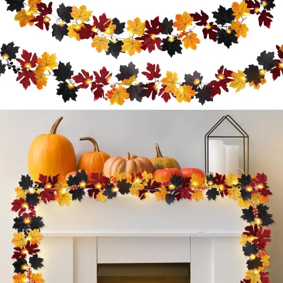 Fall Garland String Lights with Timer - 50 LED 16.4Ft (Black) {5}