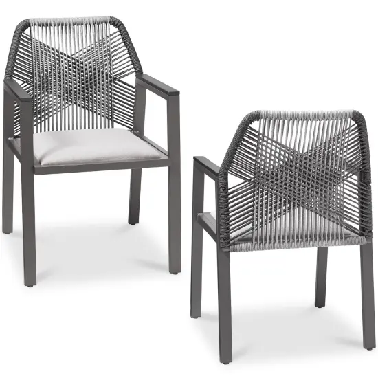 Best Choice Products Set of 2 Indoor/Outdoor Aluminum Woven Rope Dining Chairs w/ Armrests Charcoal/Graphite {1}