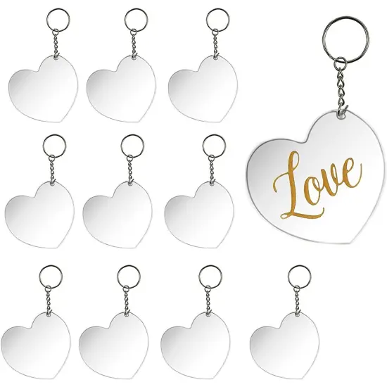 Bright Creations 10 Pack Acrylic Keychain Blanks with Metal Rings for DIY Crafts, Sublimation Keychain Blanks, Valentine’s Day Heart Shaped Transparent Tags, Personalized Wedding Favors (3x2.75 In) Silver {1}
