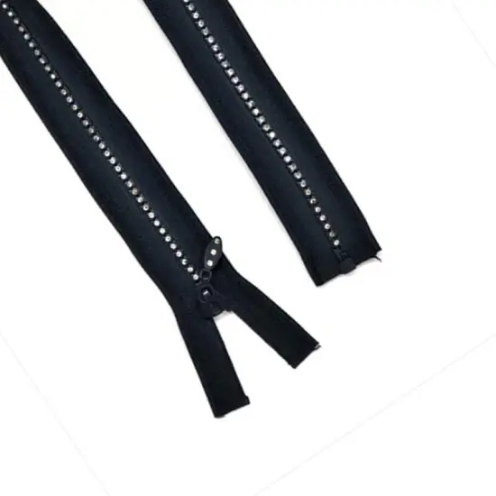 Rhinestone Jacket Zipper Black 22, 24, 25 Inches Open Bottom {3}