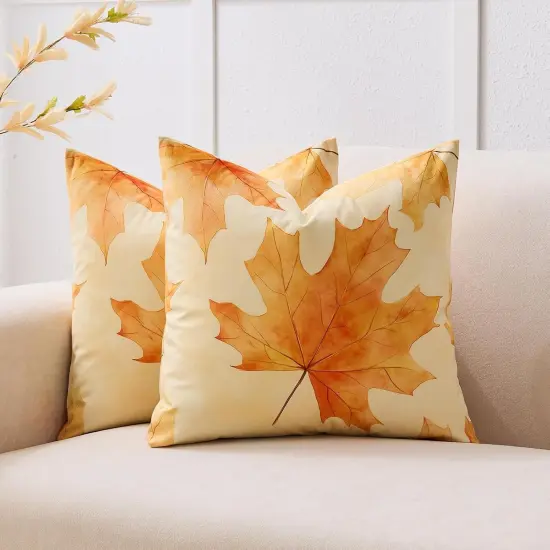 Fall Pillow Covers 20x20 Set of 2 - Burnt Orange Maple Leaf {2}