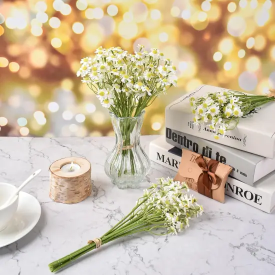 2 Bundles Small Artificial Daisy Flowers Bouquet Faux Silk Tiny Daisy Flowers for Home Garden Vase Decor (White) {3}