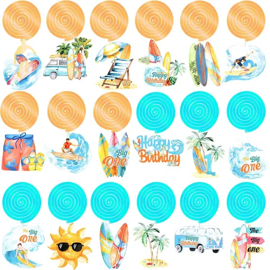 Summer Surfing Party Hanging Swirls Vintage Surfing Birthday Decoration Surfboard Themed Swirl Ceiling Summer Beach Surf Party Hanging Streamer for Hawaii Party The Big One Surf Party Supplies {5}