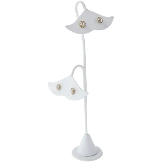 Plymor White Faux Leather Double Fish Tail Style, Four Pair Earring Display Stand, 3.5" W x 2" D x 8.625" H {3}