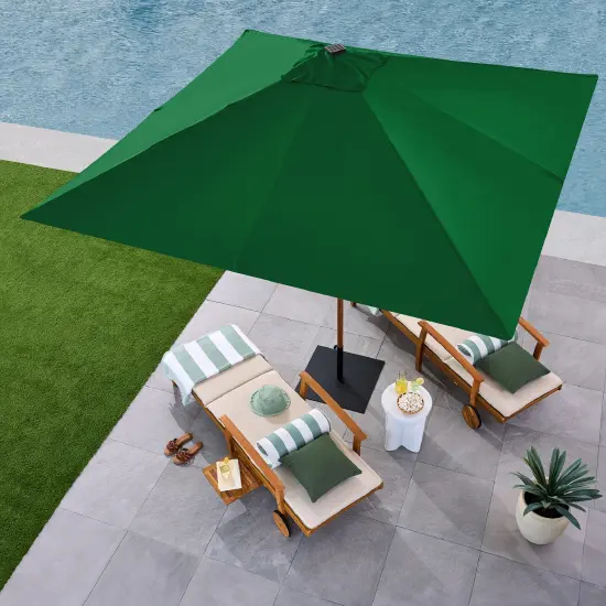 Best Choice Products 9ft Deep Square Solar LED Lighted Patio Umbrella w/ Faux Wood Texture, UV-Resistant Green {5}
