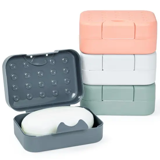 4-Pack Soap Holder Travel Cases, Plastic Portable Soap Saver Container Set with Covers for Bathroom Organization, Gym, Hiking, Traveling, Camping (4 Colors, 4.5x1.8x3.3 in) Multicolor {1}