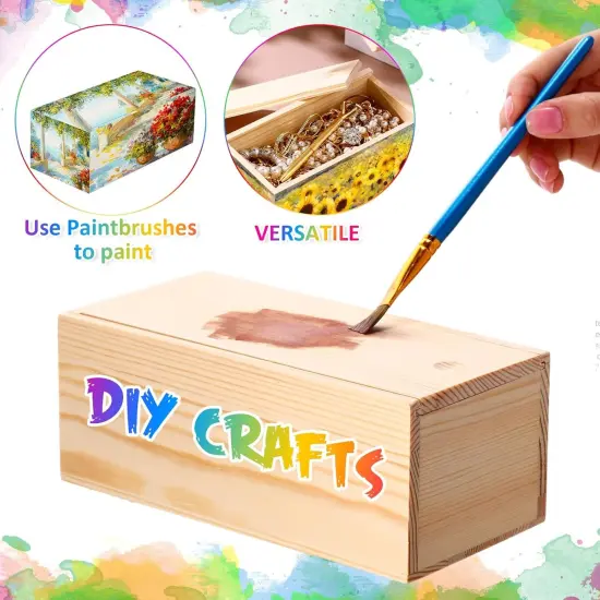 6 Pcs Unfinished Wood Boxes with Slide Lid, 8 x 4 x 3.15 Inch Small Rectangle Wooden Storage Box for Craft DIY Birthday Party Favor Gift Supplies(Wood Color) {4}