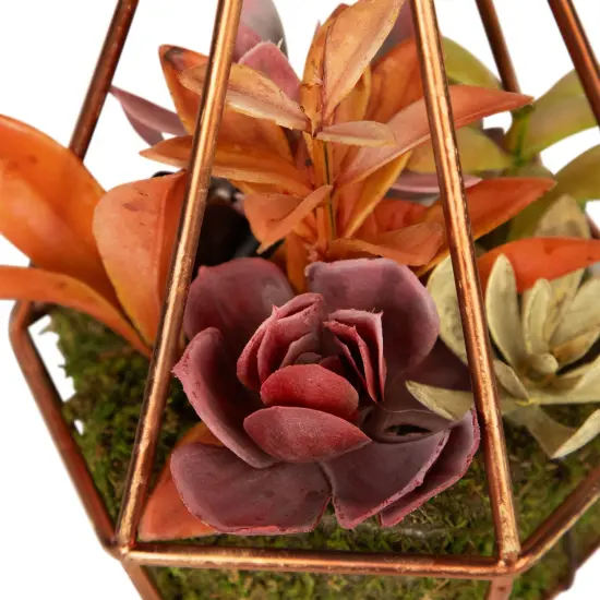 Northlight Artificial Succulents Arrangement in 6-Sided Wire Frame - 9" Green {7}