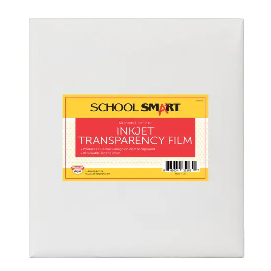 School Smart Inkjet Transparency Film with Sensing Strip, 8-1/2 x 11 Inches, Clear, Pack of 50 {3}