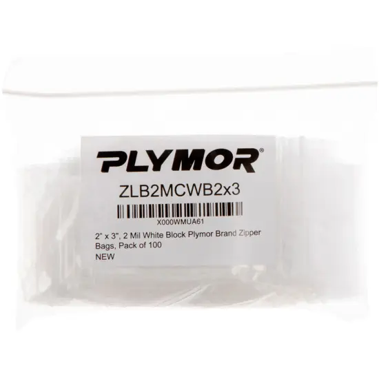 Plymor 2" x 3", 2 Mil with White-Block Zipper Reclosable Plastic Bags {4}
