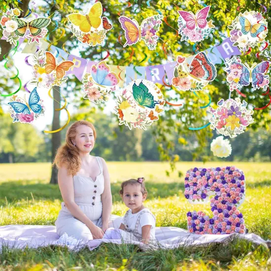 30 Pieces Butterfly Flower Hanging Swirl Party Decorations Summer Spring Butterfly Ceiling Decorations for Baby Shower Birthday Wedding Garden Tea Party Indoor Outdoor {5}