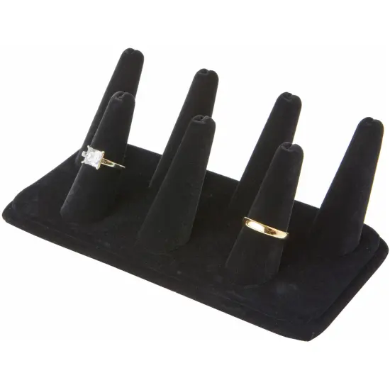 Plymor Black Velvet Ring Finger Display, Seven on Rectangular Base, 6.75" W x 3.5" D x 2.25" H {3}