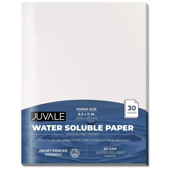 30 Pack Water Soluble Paper, Dissolvable Disappearing Sheets for Embroidery, Arts, Crafts, Letter-Size (3pt, 60gsm, 8.5 x 11 In) {1}