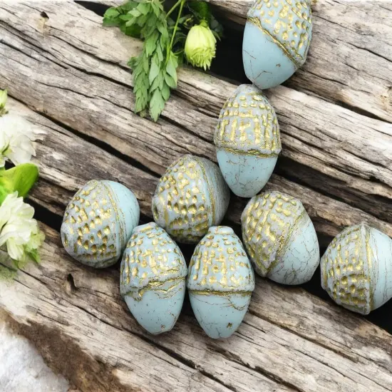 *8* 10x12mm Gold Washed Robins Egg Acorn Oval Beads {1}