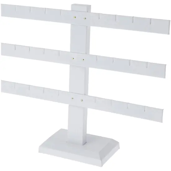 Plymor White Faux Leather Triple T-Bar, Twelve Pair Earring Display Stand, 10.25" W x 8.5" H {1}