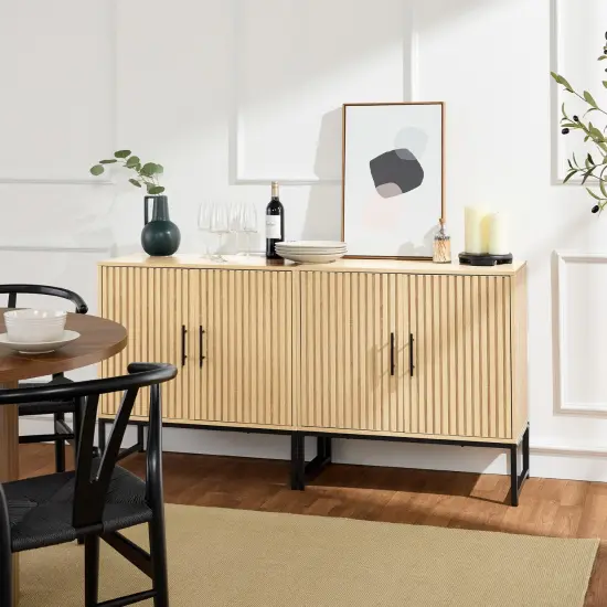 Best Choice Products 2-Door Slatted Storage Cabinet, Accent Furniture w/ Non-Scratch Foot Pads Oak {2}