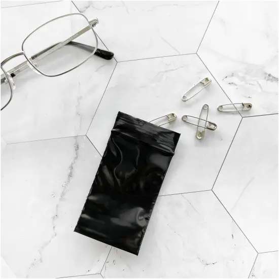 Plymor 2" x 3", Black 2 Mil Zipper Reclosable Plastic Bags {4}