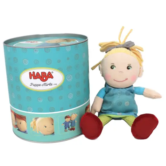 HABA Mirle Soft 8" Plush Doll in Gift Tin, My First Baby Doll for Toddlers 1-3, Perfect Small Plush Toys and Baby Shower Gift Multicolor {1}