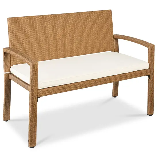 Best Choice Products 2-Person Outdoor Wicker Bench Garden Patio Porch Furniture w/ 700lb Capacity, Cushion Ivory/Natural {1}