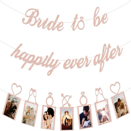 Bridal Shower Decorations - Bride to be happily ever after Banner and Photo Banner for Bridal Shower/Wedding/Engagement Party Kit Supplies Decorations decor(Rose Gold) {1}