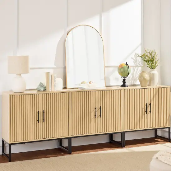 Best Choice Products 2-Door Slatted Storage Cabinet, Accent Furniture w/ Non-Scratch Foot Pads Oak {3}