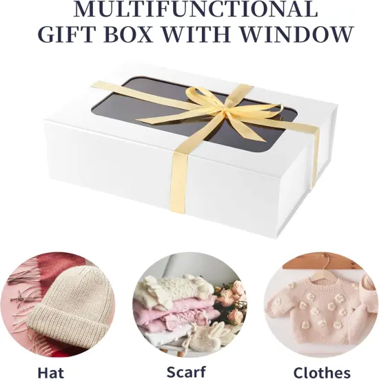White Large Gift Box with Window, 13.5"x9"x4.3" Bridesmaid Box for Gift Giving,Birthday Gift Box with Magnetic,Closure Lid Gift Box for Presents {2}