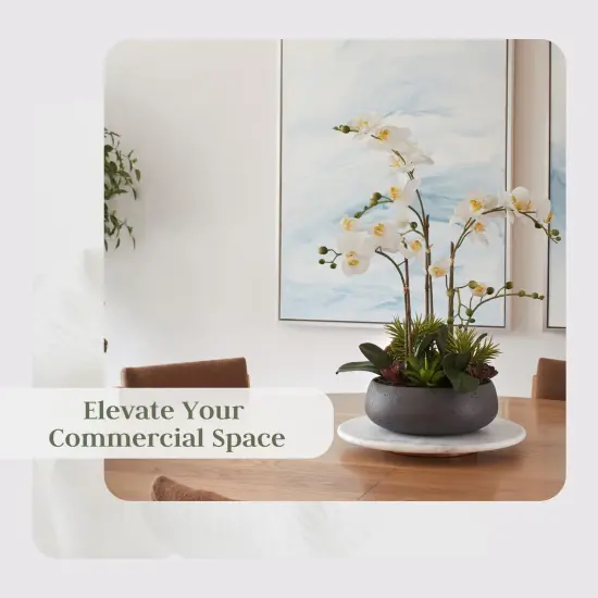 Faux Orchid Plant w/Succulents, Premium Artificial Indoor Flower Display Stands 24” w/Beautiful Sculptural Blooms and Succulents That Lasts Forever, Grey Planter Pot Included {3}