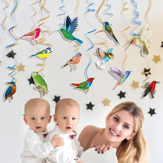 Bird Party Decorations Bird Ceiling Decorations Hummingbird Hanging Swirls 24pcs Hawaiian Summer Rainforest Bird Hanging Streamers Decors {3}