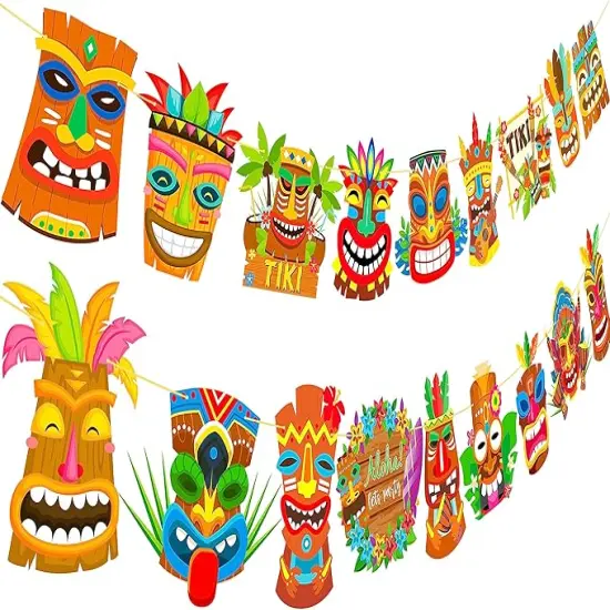Hawaii Tiki Banner Hawaiian Luau Birthday Party Banners Aloha Garlands Banners Tiki Party Hanging Decorations for Hawaii Summer Theme Baby Shower Supplies {3}