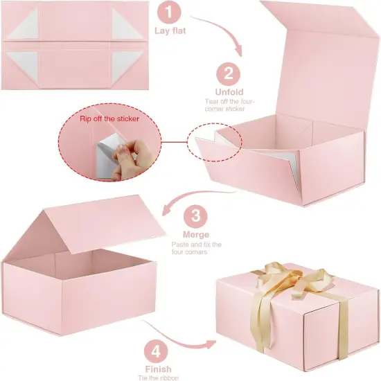 Pink Gift Box,9" X 7" X 4" with Ribbon for Presents Magnetic Closure Gift Packaging {3}